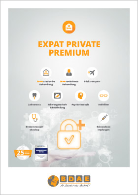 Cover der Versicherungsbedingungen der Auslandskrankenversicherung Expat Private Premim